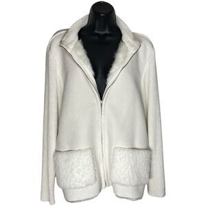 Vtg Lisa International Cardigan Sweater Womens M Faux Fur Suede Zip Y2K Mob Wife